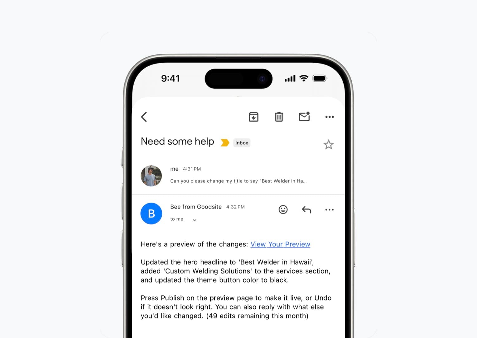 Email conversation with Bee