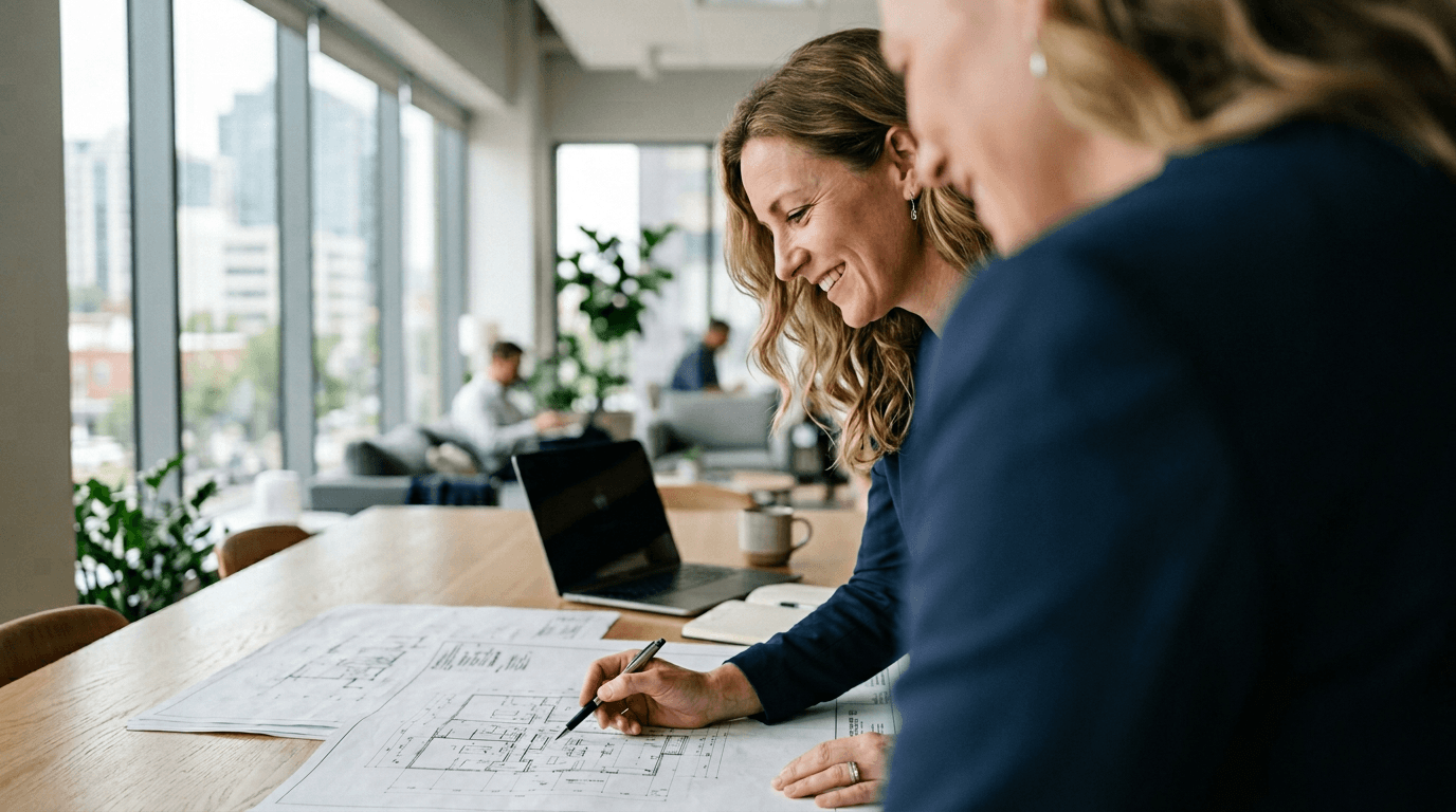 Business owner reviewing plans