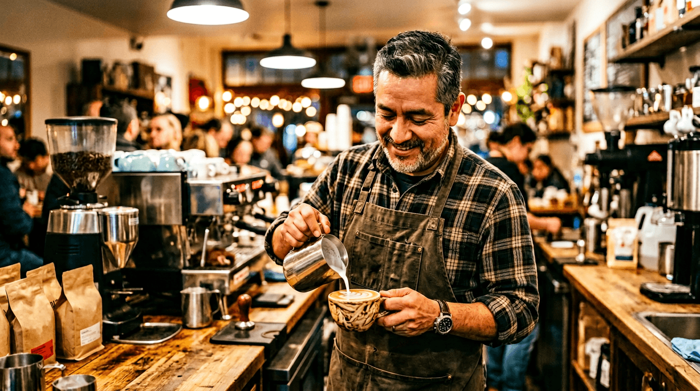 Barista pouring latte art